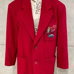 希少! 90's イタリア製 ICEBERG アイスバーグ 胸元刺繍 カシミア混 テーラードジャケット 赤 44サイズ レディース Y2K 送料込 新規×