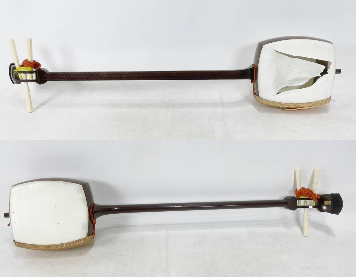 三味線　中棹　正寸　犬張り替え済み　裏破れあり　ハードケース付き 三味線 中棹 正寸 犬張り替え済み 裏破れあり ハードケース付き