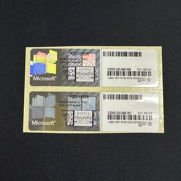 Windows11 Pro プロダクトキー ライセンスキー コアシール・2枚・シルバー・正規版・未使用品・認証保証・匿名発送