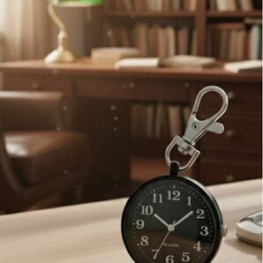 【送料無料】現役看護師さんも絶賛!多機能ナースウォッチ キーホルダー型 懐中時計 黒 シンプル クリップ式 蓄光文字盤 秒針付き