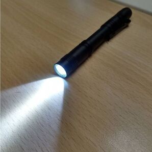 【新品・未使用】高輝度 LED ペンライト/懐中電灯ブラック クリップ付き 単4電池2本使用コンパクト 夜釣り 災害・点検・日常使いに全長13㎝