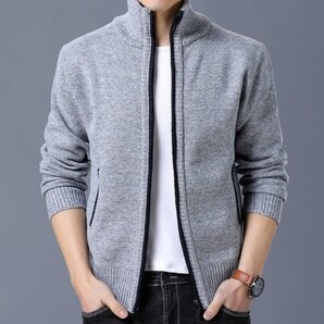 ジャケット 【グレー】 XL メンズ 服 ニット ジップアップ 裏起毛 裏フリース ブルゾン カーディガン ゴルフウェア 40代 50代 60代 冬 春 3