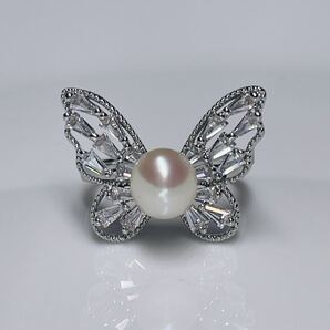 絶品照り 本真珠リング パール ピンクホワイト系 7-8mm czダイヤ 指輪 アクセサリー