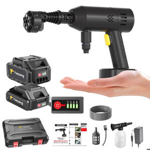 【低騒音構造で、周囲への影響を最小限に抑えて使用できる】 圧洗浄機 コードレス 軽量 充電式 家庭用 洗車 ベランダ 網戸 ブラック