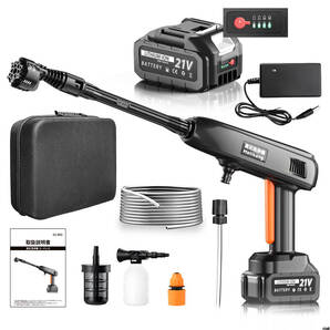 【フォームガン付きで濃密な泡洗浄が可能、洗車や窓、浴室などに対応】 高圧洗浄機 コードレス 洗車機 家庭用 充電式 ポータブル 6in1 軽量