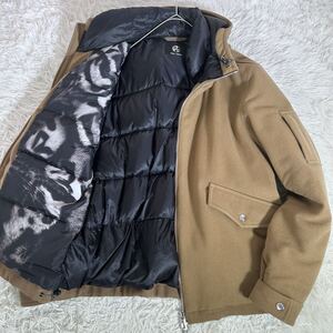 【希少!XLサイズ】Paul Smith ポールスミス ダウンジャケット ウール地 裏地レオパード 豹柄 ベージュ 肉厚 ダブルジップ メンズ アウター