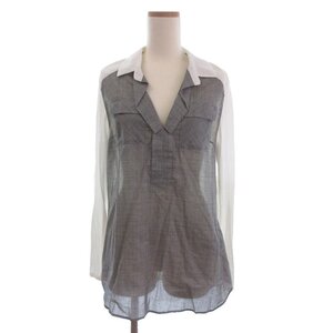 Неиспользованная рубашка A.T ATSURO TAYAMA A/T С бирками Крой и шитье, длинные рукава, в клетку, открытый воротник, открытый воротник, белый, белый 38 Женская