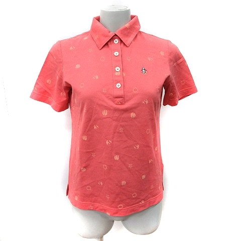 マンシングウェア MUNSINGWEAR ポロシャツ 鹿の子 半袖 総柄 M 赤