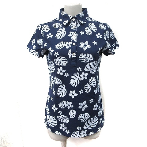 キャロウェイ CALLAWAY ポロシャツ 半袖 花柄 M 紺 ネイビー 白 ホ