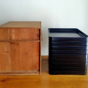 アンティーク 漆塗り膳 9枚セット 木箱付き 明治大正〜 約36.5cm 漆器 盆 トレー