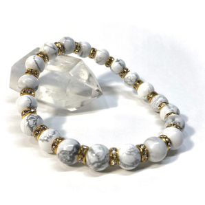 ハウライト パワーストーン ブレスレット 天然石ブレス 8mm (ゴールド) /開運 浄化 人間関係 健康 効果 レディース 通販 白