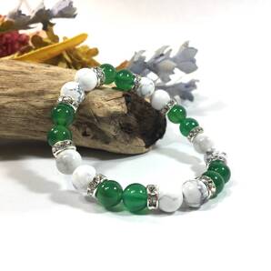 ハウライト&緑瑪瑙 パワーストーン ブレスレット 天然石ブレスレット (シルバー) 8mm/開運 浄化 幸運 効果 レディース 通販