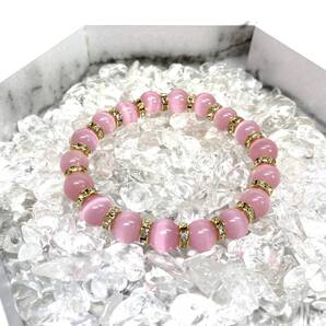 キャッツアイ(ピンク) パワーストーン ブレスレット 10mm (ゴールド) 数珠ブレス メンズ・レディース 男性 女性 幸運 開運 浄化