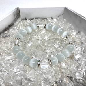 キャッツアイ(ホワイト)×水晶 パワーストーン ブレスレット (シルバー ) 10mm 数珠ブレス メンズ・レディース 男性 女性 幸運 開運 浄化