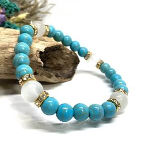 ターコイズ&キャッツアイ(ホワイト)パワーストーン ブレスレット(ゴールド)メンズ レディース 男性 女性 開運 数珠 お守り