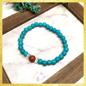 【SALE・送料無料・即決】ゴールドストーン&ターコイズ ブレスレット パワーストーン 8mm×6mm / メンズ レディース 男性 女性 お守り
