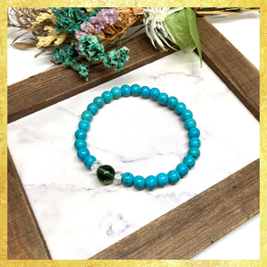 【SALE・送料無料・即決】緑水晶(グリーン水晶) &ターコイズ ブレスレット パワーストーン 8mm×6mm / メンズ レディース 男性 女性 お守り