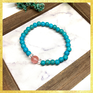 【SALE・送料無料・即決】チェリークォーツ&ターコイズ ブレスレット パワーストーン 8mm×6mm / メンズ レディース 男性 女性 お守り