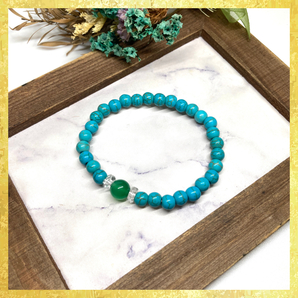 【SALE・送料無料・即決】緑瑪瑙&ターコイズ ブレスレット パワーストーン 8mm×6mm / メンズ レディース 男性 女性 お守り