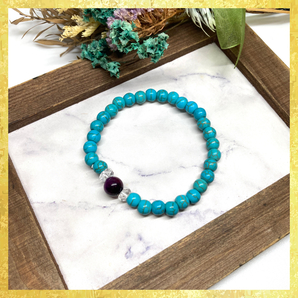 【SALE・送料無料・即決】パープルタイガーアイ&ターコイズ ブレスレット パワーストーン 8mm×6mm / メンズ レディース 男性 女性 お守り