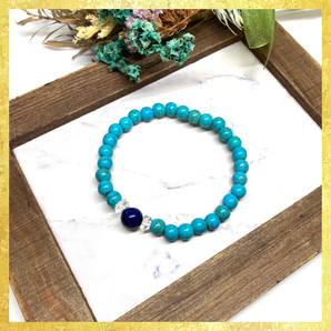 【SALE・送料無料・即決】ブルータイガーアイ&ターコイズ ブレスレット パワーストーン 8mm×6mm / メンズ レディース 男性 女性 お守り