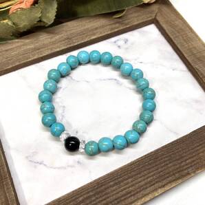 ブラックオニキス&ターコイズ ブレスレット パワーストーン レディース 女性 金運 恋愛 開運 数珠ブレス お守り