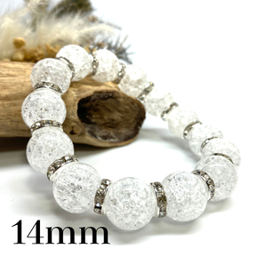 パワーストーン ブレスレット クラック水晶 14mm 天然石ブレス (シルバー) 開運 浄化 数珠ブレス メンズ 男性 プレゼント 14ミリ