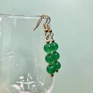 グリーンジェイドジェイド ピアス フックピアス 8mm (ゴールド) イヤリング、樹脂フック変更可 樹脂ピアス シンプル ハンドメイド