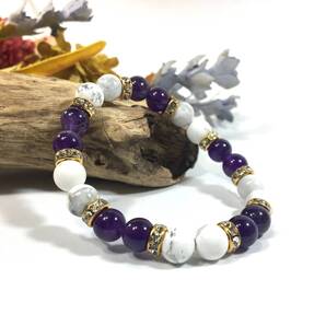ハウライト&アメジスト パワーストーン ブレスレット 天然石ブレス ゴールド 8mm /開運 浄化 恋愛運 効果 2月 誕生石 レディース 通販