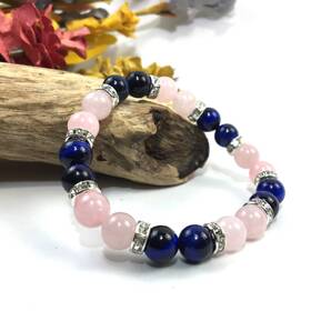ローズクォーツ&ブルータイガーアイ パワーストーン ブレスレット 8mm 天然石ブレス シルバー / 浄化 美・愛 恋愛運 レディース ピンク