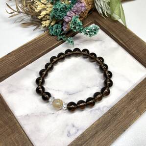 スモーキークォーツ&ルチルクォーツ ブレスレット パワーストーン レディース 女性 金運 仕事運 開運 数珠ブレス お守り