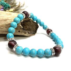 ターコイズ&キャッツアイ(パープル)パワーストーン ブレスレット(シルバー)メンズ レディース 男性 女性 開運 数珠 お守り