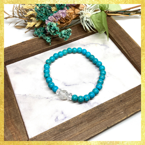 【SALE・送料無料・即決】クラック水晶&ターコイズ ブレスレット パワーストーン 8mm×6mm / メンズ レディース 男性 女性 お守り