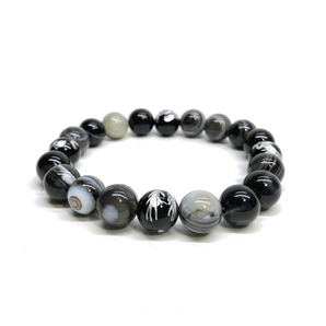 10mm 四神獣銀彫オニキス×チベットアゲート(天眼石) パワーストーン ブレスレット天然石 運気上昇 開運 青龍 白虎 玄武 朱雀 ☆