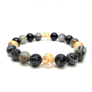 10mm 四神獣金彫水晶×チベットアゲート(天眼石) パワーストーン ブレスレット天然石 運気上昇 開運 青龍 白虎 玄武 朱雀 ☆