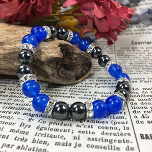 ジェイド(ブルー)×ヘマタイト パワーストーン ブレスレット(シルバー)レディース 女性 開運 数珠 お守りプレゼント ギフト
