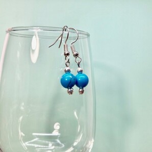 ターコイズ ピアス 一粒フックピアス 8mm (シルバー) イヤリング、樹脂フック変更可 樹脂ピアス シンプル パワーストーン