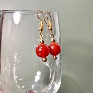 赤瑪瑙 ピアス 一粒フックピアス 10mm (ゴールド) イヤリング、樹脂フック変更可 樹脂ピアス シンプル パワーストーン 天然石