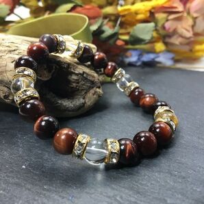 レッドタイガーアイ&水晶 パワーストーン ブレスレット 天然石ブレス (ゴールド) 開運 浄化 金運 仕事運 効果 赤虎目石 レディース 通販