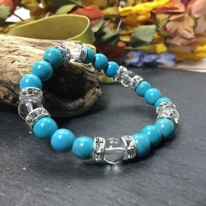 ターコイズ&水晶 パワーストーン ブレスレット (シルバー) 開運 浄化 魔除け お守り 成功 繁栄 効果 レディース 通販 #2
