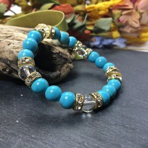 ターコイズ&水晶 パワーストーン ブレスレット (ゴールド) 開運 浄化 魔除け お守り 成功 繁栄 効果 レディース 通販 #2