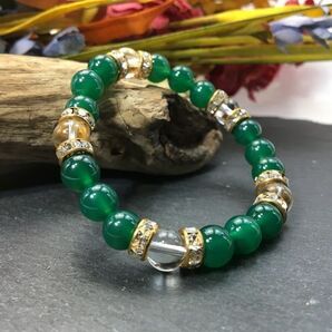 緑瑪瑙 &水晶 パワーストーン ブレスレット 天然石ブレス (ゴールド) 開運 浄化 幸運 効果 レディース 通販 緑メノウ グリーンアゲート