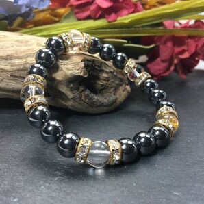 ヘマタイト&水晶 パワーストーン ブレスレット 天然石ブレス (ゴールド) 開運 浄化 健康運 効果 レディース 通販