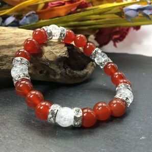 赤瑪瑙&クラック水晶 パワーストーン ブレスレット 天然石ブレス (シルバー) 愛情 癒し レディース 7月誕生石 赤メノウ レッドアゲート