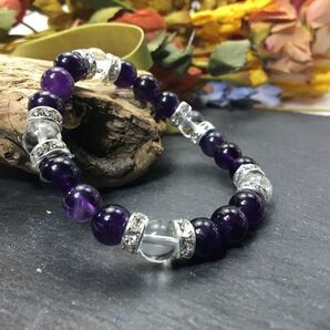 アメジスト&水晶 パワーストーン ブレスレット 天然石ブレス (シルバー) 開運 浄化 愛の守護石 恋愛運 効果 2月 誕生石 レディース 通販