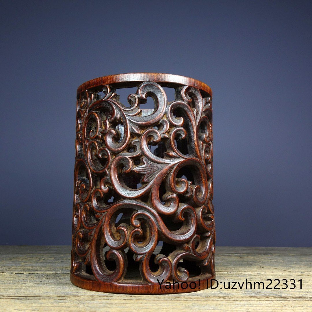 レトロ　竹彫 竹筆筒　置物　時代物 レトロ 竹彫 竹筆筒 置物 時代物