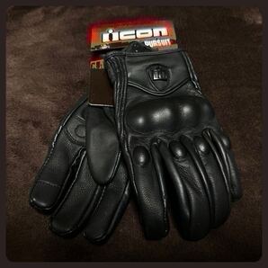 送料無料 XL 最安値 ICON アイコン レザーグローブ プレーン 本革 ラムレザー バイク ツーリング タッチスクリーン対応 秋 冬 春