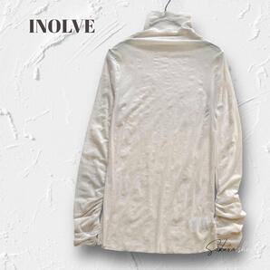 Y5533 ハイネックシースルートップス くしゅくしゅ袖 透け感 オフホワイト BFCEB5