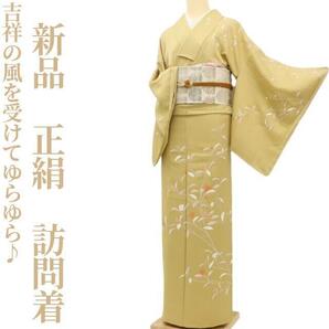 【ゆめsaku】新品 正絹 着物“吉祥の風を受けてゆらゆら♪エレガントな横顔と南天”訪問着 T-28