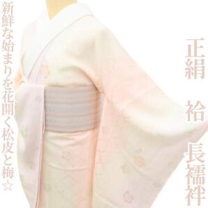 【ゆめsaku】正絹 袷 着物“新鮮な始まりを花開く松皮と梅☆”長襦袢 S-25